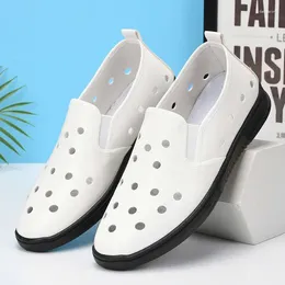Casual Shoes White Men Summer Breathable Hollow Out Mens Sneakers Deodorant One Pedal Leather