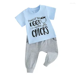Clothing Sets Summer Easter Toddler Baby Boy Outfits Short Sleeve Letter Print T-Shirt Pocket Pants Set Casual Clothes