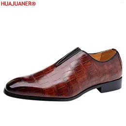 Dress Shoes Mens White Leather Slip On Classical Style For Men PU Low Rubber Sole Casual Brown