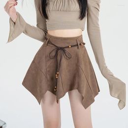 Skirts Korejepo Irregular High Waisted Spicy Girl Style A-line Skirt Women Spring Design Fashionable Ruffled Edge Short Bottoms