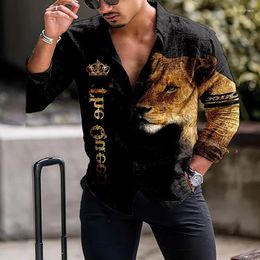 Men's Dress Shirts Fashion Clothing Super Cool Lion Crown Casual Sports Outdoor Street Long Sleeve 2024 Soft And Comfortable