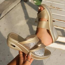 Slippers 2024 Women Summer Ladies Glitter Wedges Shoes Female Casual Slingbacks Sandals Comfortable Platform Slides