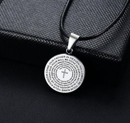 Modyle 2020 New Leather Chain Silver Colour Prayer Pendant Necklace for Man The 's Prayer Catholic Jewellery Wholesale7350610