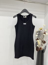 Vestidos Dresses 24 Summer New Product Chest Hook Flower Letter Patch Decoration Contrast Colour Binding Trimming All Cotton U-neck Tank Top Dress