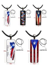 For Unisex Gift Necklace With Steel Plated Glass Cabochon Choker Long Pendant Rectangle Necklace Puerto Rico Flag8915895