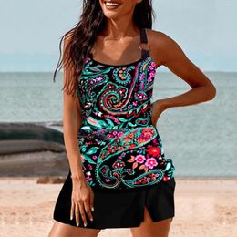 Women's Swimwear Swimming Board Shorts For Women Womens Drawstring Mid Waisted Paisley Print Tankini Set Exposure Suit Bikinis Sets