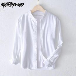 Men's Casual Shirts Spring Summer Simple Mens Long Sleeve Daily Causal Stand Collar Shirt Breathable Cotton Linen Button Up Versatile