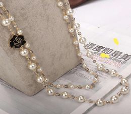 Luxury Classic dign Camellia Pearl Long Trui Chain Women039s Party Double Chain Accsori7445527