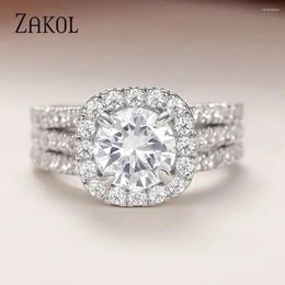 Wedding Rings ZAKOL Gorgeous Square Shape Zircon For Women Full Bling Iced Out Micro Pave Crystal CZ Band Jewellery Gift