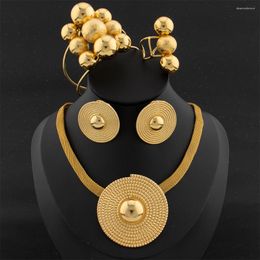 Necklace Earrings Set Dubai Fashion Beads Italian Gold Colour Luxury Necklaces Women's Bangle Rings Trends Wedding Accessories
