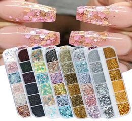 Various Style Holographic Nail Glitter Flakes Sequin 12pcs in 1 Rose Gold Silver DIY Butterfly Dipping Powder for Acrylic Nails Ar2160658