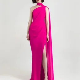 Party Dresses Asymmetric Neckline Red Prom Dress Shoulder Flutter Piece Side Seam Split Gown Women's Cocktail Formal Occasion