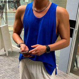 Men's Tank Tops Handsome Well Fitting INCERUN Loose O-neck Sleeveless Vests Casual Streetwear Solid All-match Simple S-5XL