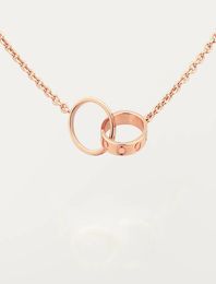 Premium Edition classic design pendant gold love necklace link ladies girls double Ring charm 316L titanium Steel Wedding designer7701521