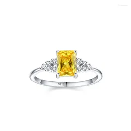 Cluster Rings S925 Sterling Silver Yellow Square Diamond Ring For Women's Luxury And High Grade Proposal Wedding