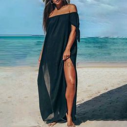 Women Beach Wear Swimsuit Dress Boat Neck Cool Soft Short Sleeve Cover-Up Dress Beachwear Dress for Beach d240501