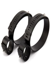 PU Leather Wrist Leg s Set bdsm Bondage Restraints Locking Hands to Thighs Harness Erotic Toys Sex Toys for Couples Y18102409673511