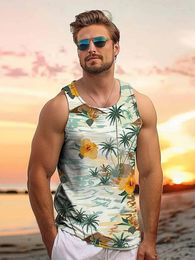 Men's Tank Tops Hawaiian Style Summer Loose Comfort Seaside Vacation Casual Flower And Tropical Palm Print