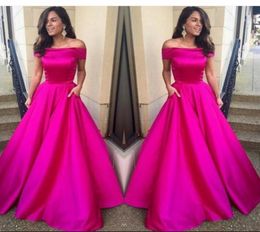 High Quality Fuchsia Pink Prom Dress with Pockets Off Shoulder Long A Line Night Gown New Arrival Custom Made Evening Party Dr3794620