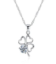 Rhodium Plated Necklaces Fourleaf Clover Pattern Mosaic White Zircon Pendant Accessories S925 Sterling Silver Necklace Prom Gifts3436180