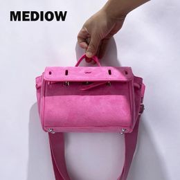 Shoulder Bags MEDIOW England Style For Women Luxury Designer Handbags Purses 2024 In Faux Suede Belt Top Handle Wide Straps