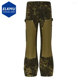 Men's Jeans Fashion Leopard Baggy Denim Pants Men Patchwork Loose Straight Trousers