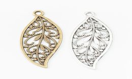 50pcs 4317MM Antique silver color leaf charms vintage bronze leaf pendants for bracelet earring necklace diy jewelry making9515340
