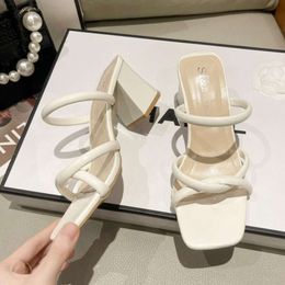 2024 New Designer Summer Pumps Slippers Sandals Women High Heels Square Toe Sandal Lady Shoes heels women