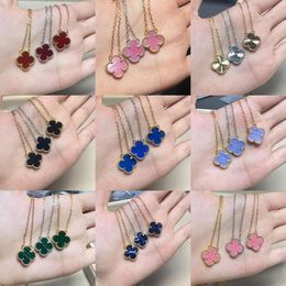 Designer Various 4 Four Leaf Clover Rose Gold Silver Necklace Jewlery Women Golden Jewelries Woman Man Charms Link Chain Mother Sister Valentine Gift Black Red Blue