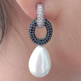 Stud Earrings YYGEM Office Style Cubic Zirconic Pave Teardrop White Sea Shell Pearl For Women