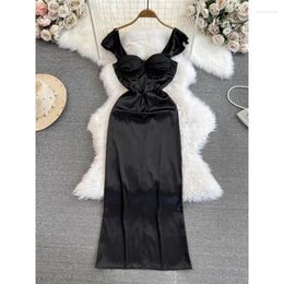 Casual Dresses Spaghetti Strap Formal Occasion Slash Neck Off Shoulder Slit Skinny Dress Summer Versatile Female Vestidos Drop