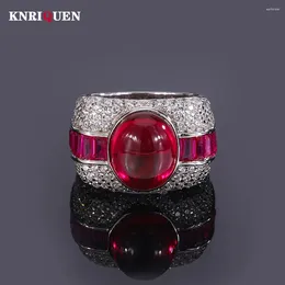 Cluster Rings Luxury Retro 925 Sterling Silver10 12mm Blood Ruby For Women Gemstone Wedding Cocktail Party Fine Jewelry Anniversary Gift