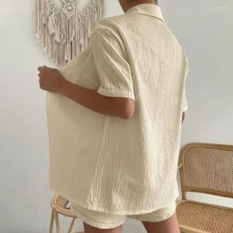Women's Blouses Women Casual Suit Shirt Shorts Set With Elastic Drawstring Waist Lapel Collar Wide Leg Design 2 Piece For Summer