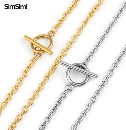 Silver ColorGold Colour 100 Stainless Steel Lock Chain Necklace For Women E T Bar Pendant Rolo O Link Collares De Moda Chains4822203