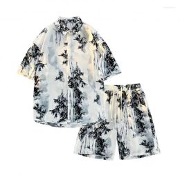 Men's Tracksuits Hawaiian Beach Shirt Ensemble Baggy Short-Sleeved With Shorts Travel Vacation Floral Tops Two Pieces Sets