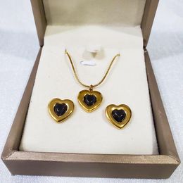 Necklace Earrings Set 304 Stainless Steel Personality Red Stone Heart-shaped Gemstone Inlaid