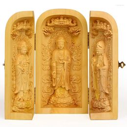 Decorative Figurines Boxwood Carving Chinese Tradtional Technology Woodcarving Mascot Home Decor Decoration Present Buddha Statue