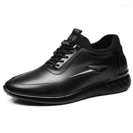 Casual Shoes 2024 Men's Cow Leather Fashion British Height Increasing Anti Slip Autumn Man