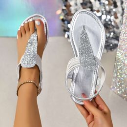 Hot Womens Summer Shoes 2024 Fashion New Flat Outdoor glitter Beach Sandals Women Casual Clip Toe Sandalias De Mujer