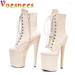 Boots 8 Inch Suede Stilettos Waterproof Platforms Pure Color Steel Pipe Dance Model Catwalk Show High Heels Women Shoes Side Zip