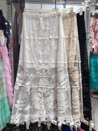 Skirts Boho Holiday Long For Women Crochet Hollow Out A-line High Waist Female White Skirt Summer Falda Sexy Mujer Drop