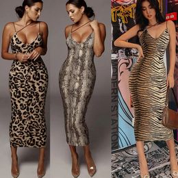 Sexy Summer Women V-neck Backless Strapless Dress Fashionable Leopard Printed One-piece Long Skirt Sml Size 240426