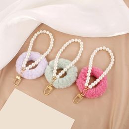 Keychains Plush Ball Pearl Beaded Keychain Creative Phone Lanyard Keyring Women Girls Bag Pendant Ornaments Fashion Key Chains Gifts