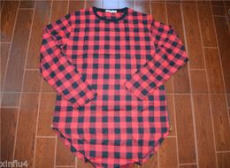 Spring and Autumn Fashion Men039s tshirt Lengthen Red Plaid cottonLong Sleeves Arc Hem Gold Zipper Sides size M3XL2932607