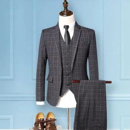 Men's Suits Man (Blazer Vest Trousers) Italian Style Fashion Business Elegant Gentleman Plaid Slim Casual Formal Suit Piece