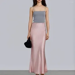 Skirts Summer Women Maxi Skirt High Waist Silky Texture Long Solid Color Smooth Satin Fishtail