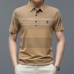 BROWON Brand Polo Shirt Men Tops Fashion Smart Casual Short Sleeve Office Work Clothes Striped Print Summer 240430