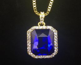 New Mens Bling Faux Lab Ruby Pendant Necklace 24quot 30quot Box Chain Gold Plated Iced Out Sapphire Rock Rap Hip Hop Jewellery F8653246