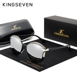 KINGSEVEN Brand Design Cat Eye Sunglasses Women Polarised Luxury Alloy FrameTR90 Sun Glasses Fashion Retro Oculos De Sol Gafas 240428