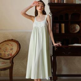 Women's Sleepwear Sexy Square Collar Nightdress Women Sweet Lace Sleeveless Nightgown Fairy Princess Summer Cotton Nightwear